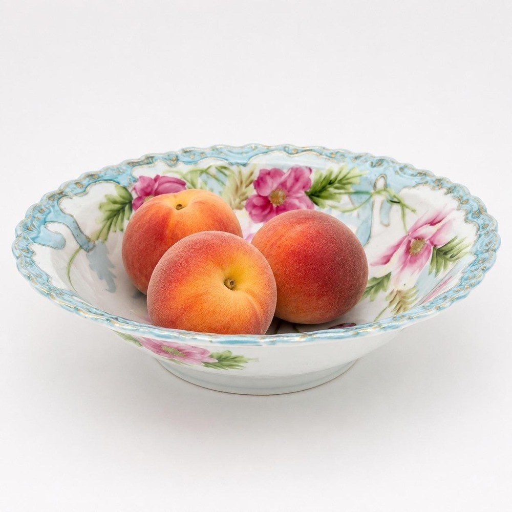 Antique Hand‎ Painted Bowl ~ Floral Gold Moriage ~ 9.75" Scalloped Edge - Japan